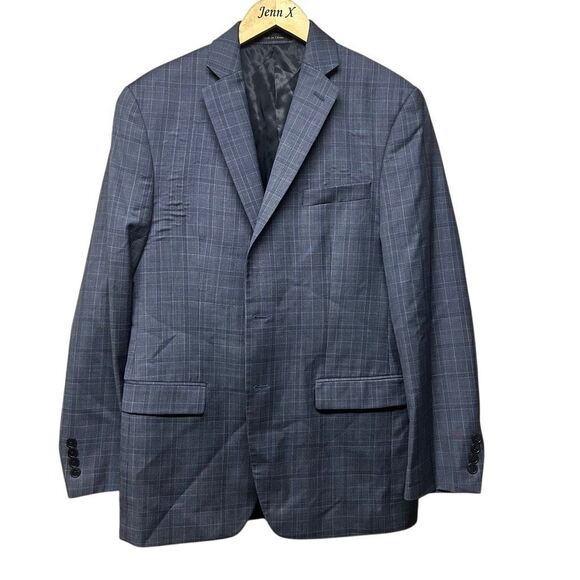Calvin Klein Gray Plaid Long Sleeve Sport Coat Jacket Size 38 Wool Career Formal - Picture 1 of 9